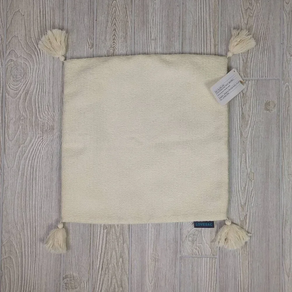 Brand New LOVESAC Knitted Knotted Ends Pillow Cover Case Sham Beige 18x18